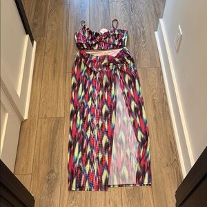 Camila Coelho Multicolor Abstract Print Crop Top & Maxi Skirt Set